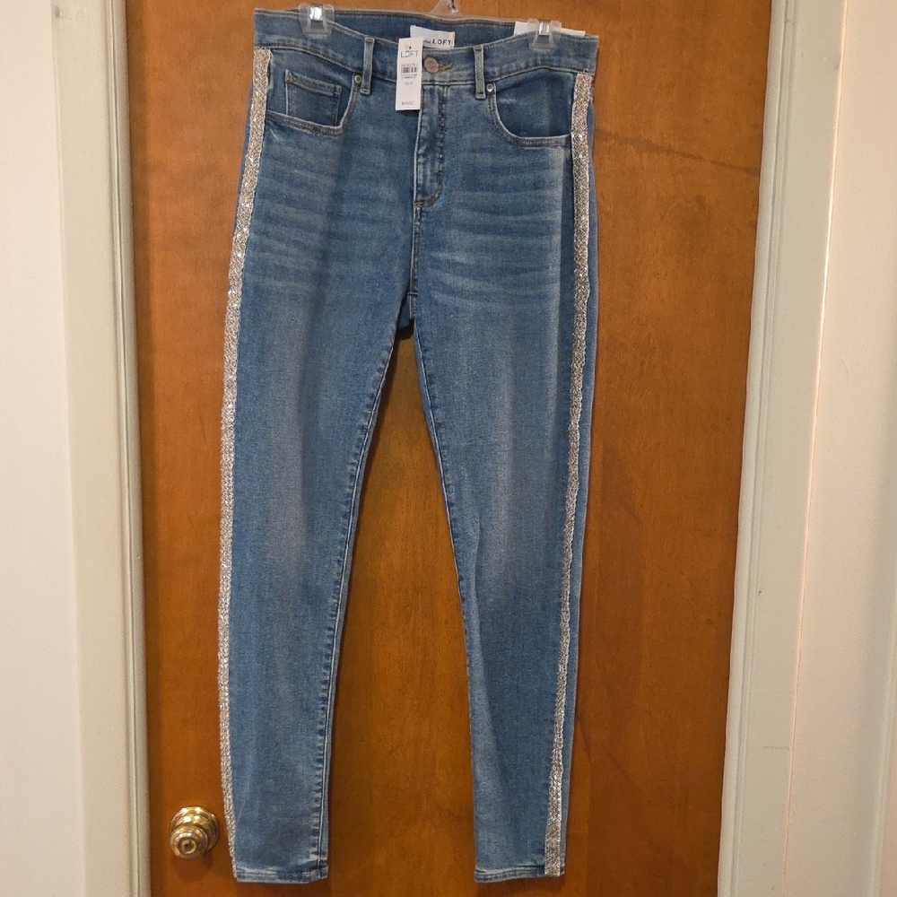 NEW LOFT Blue and Silver Skinny Jeans with Modern Tapered Fit